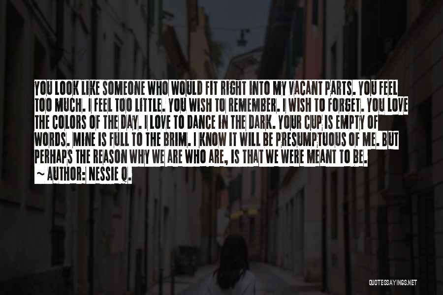 Nessie Q. Quotes: You Look Like Someone Who Would Fit Right Into My Vacant Parts. You Feel Too Much. I Feel Too Little.