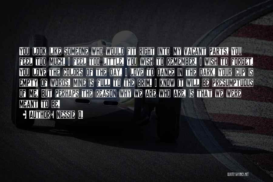 Nessie Q. Quotes: You Look Like Someone Who Would Fit Right Into My Vacant Parts. You Feel Too Much. I Feel Too Little.