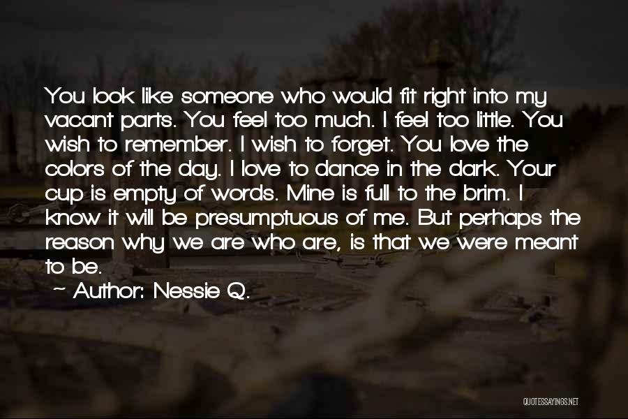 Nessie Q. Quotes: You Look Like Someone Who Would Fit Right Into My Vacant Parts. You Feel Too Much. I Feel Too Little.