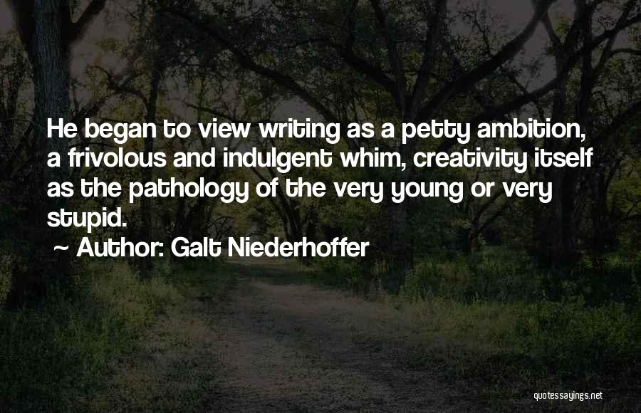 Galt Niederhoffer Quotes: He Began To View Writing As A Petty Ambition, A Frivolous And Indulgent Whim, Creativity Itself As The Pathology Of