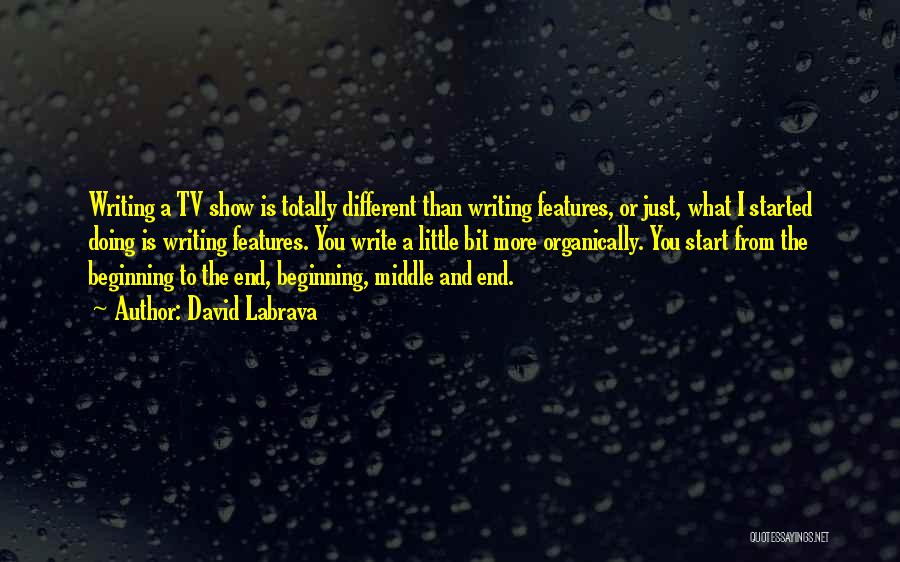 David Labrava Quotes: Writing A Tv Show Is Totally Different Than Writing Features, Or Just, What I Started Doing Is Writing Features. You