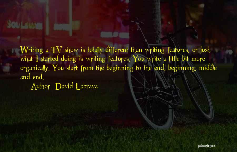 David Labrava Quotes: Writing A Tv Show Is Totally Different Than Writing Features, Or Just, What I Started Doing Is Writing Features. You