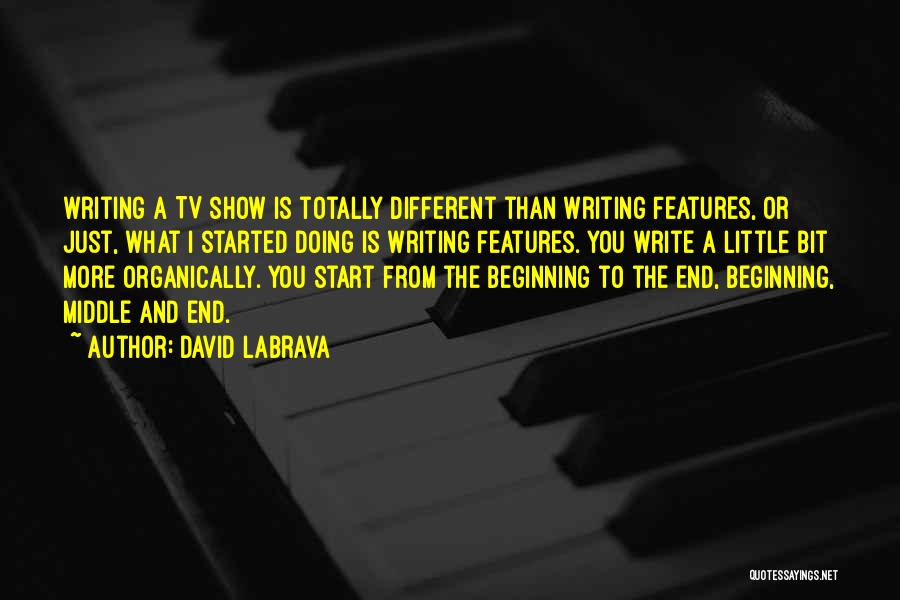 David Labrava Quotes: Writing A Tv Show Is Totally Different Than Writing Features, Or Just, What I Started Doing Is Writing Features. You