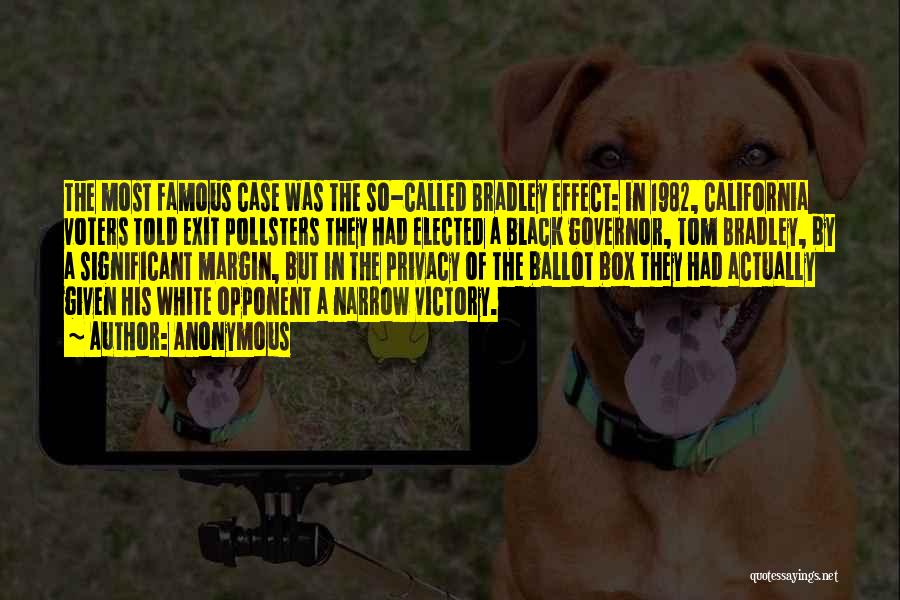 Anonymous Quotes: The Most Famous Case Was The So-called Bradley Effect: In 1982, California Voters Told Exit Pollsters They Had Elected A