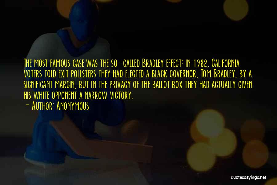 Anonymous Quotes: The Most Famous Case Was The So-called Bradley Effect: In 1982, California Voters Told Exit Pollsters They Had Elected A