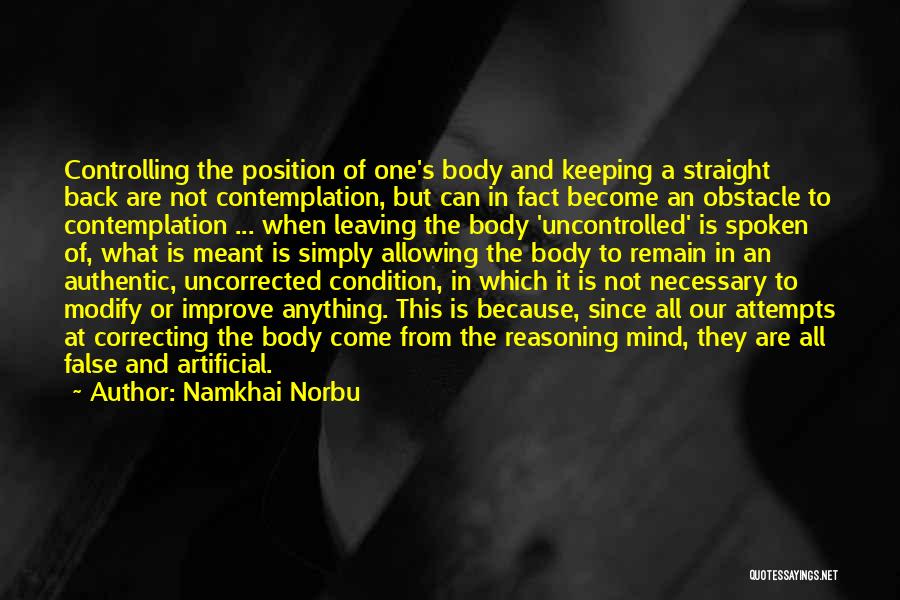 Namkhai Norbu Quotes: Controlling The Position Of One's Body And Keeping A Straight Back Are Not Contemplation, But Can In Fact Become An