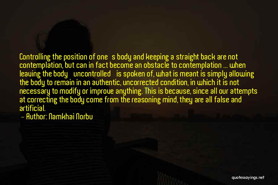 Namkhai Norbu Quotes: Controlling The Position Of One's Body And Keeping A Straight Back Are Not Contemplation, But Can In Fact Become An