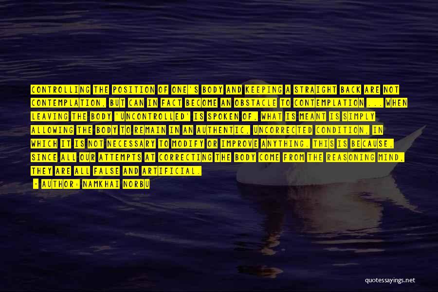 Namkhai Norbu Quotes: Controlling The Position Of One's Body And Keeping A Straight Back Are Not Contemplation, But Can In Fact Become An