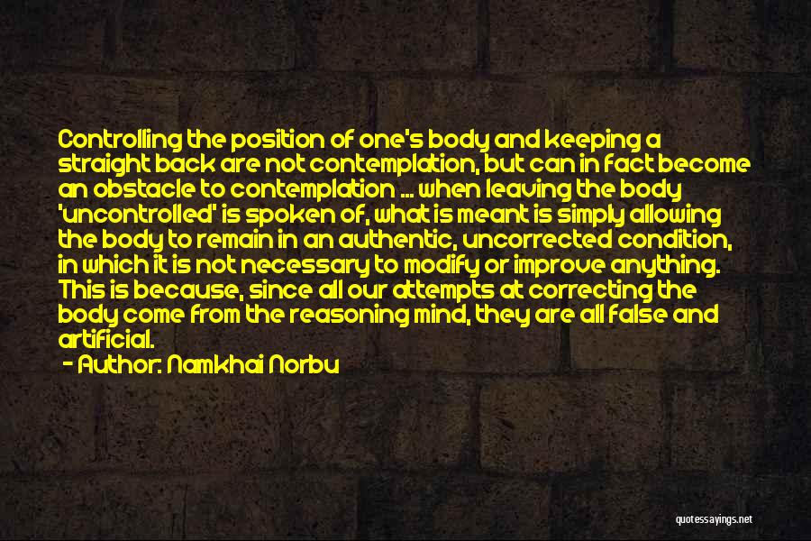 Namkhai Norbu Quotes: Controlling The Position Of One's Body And Keeping A Straight Back Are Not Contemplation, But Can In Fact Become An