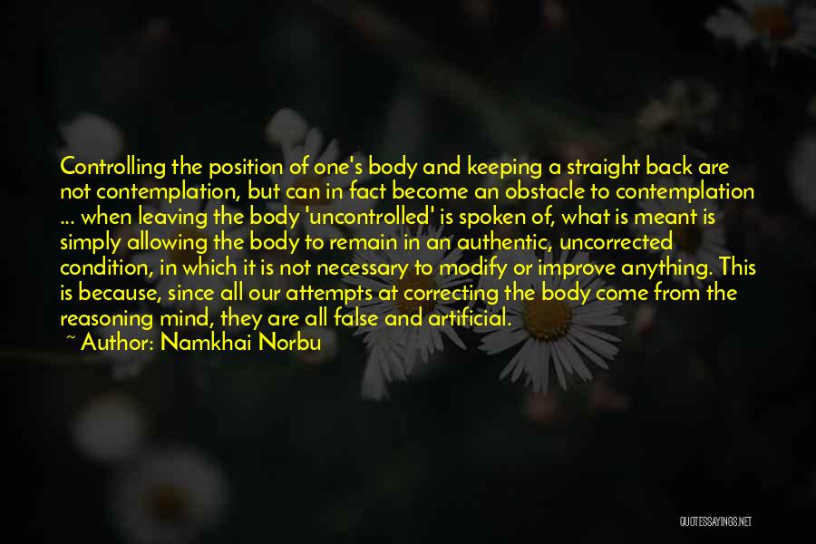 Namkhai Norbu Quotes: Controlling The Position Of One's Body And Keeping A Straight Back Are Not Contemplation, But Can In Fact Become An