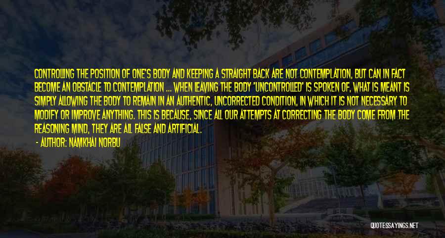 Namkhai Norbu Quotes: Controlling The Position Of One's Body And Keeping A Straight Back Are Not Contemplation, But Can In Fact Become An