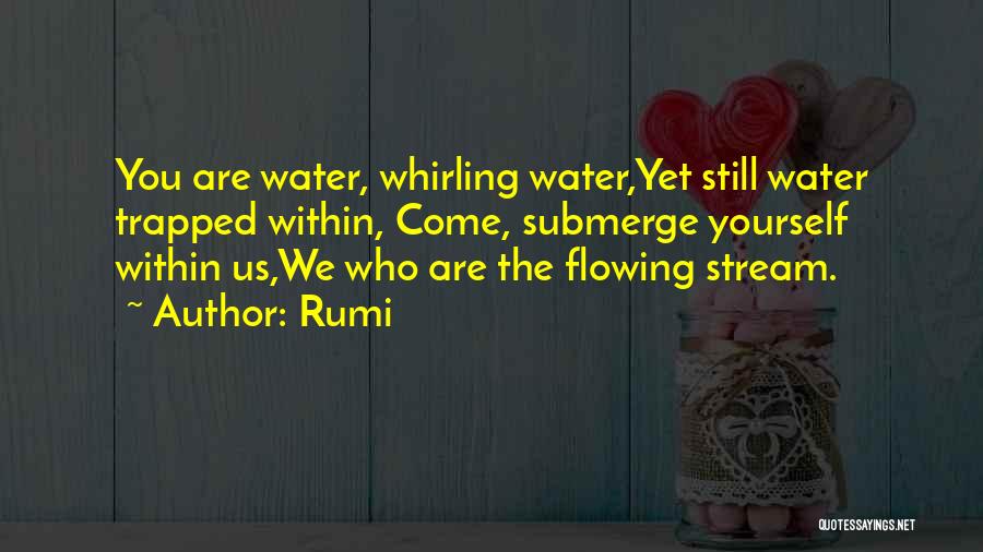 Rumi Quotes: You Are Water, Whirling Water,yet Still Water Trapped Within, Come, Submerge Yourself Within Us,we Who Are The Flowing Stream.