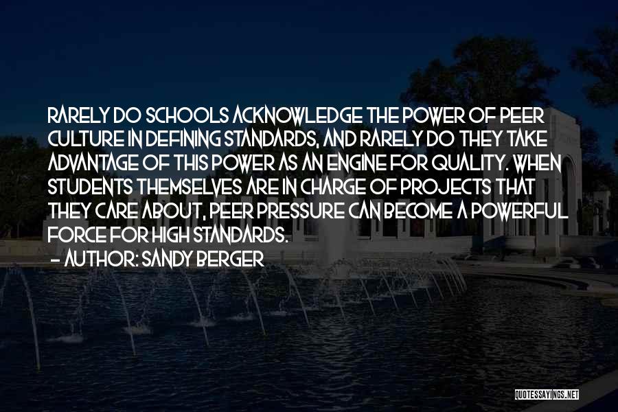 Sandy Berger Quotes: Rarely Do Schools Acknowledge The Power Of Peer Culture In Defining Standards, And Rarely Do They Take Advantage Of This