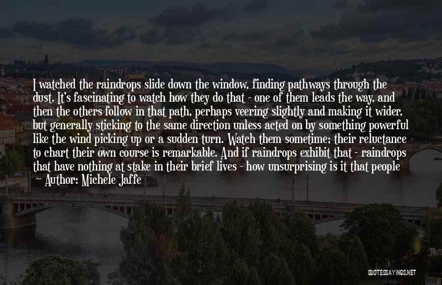 Michele Jaffe Quotes: I Watched The Raindrops Slide Down The Window, Finding Pathways Through The Dust. It's Fascinating To Watch How They Do