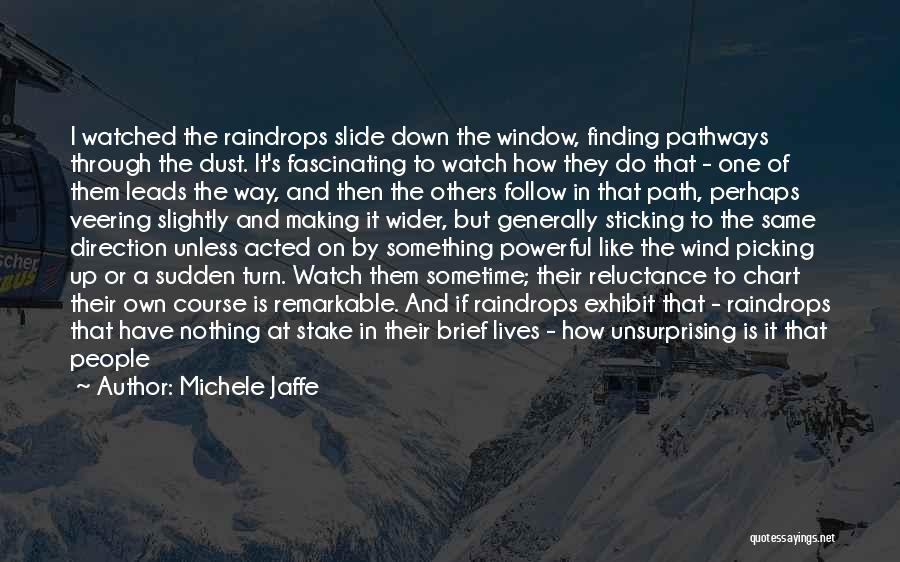 Michele Jaffe Quotes: I Watched The Raindrops Slide Down The Window, Finding Pathways Through The Dust. It's Fascinating To Watch How They Do