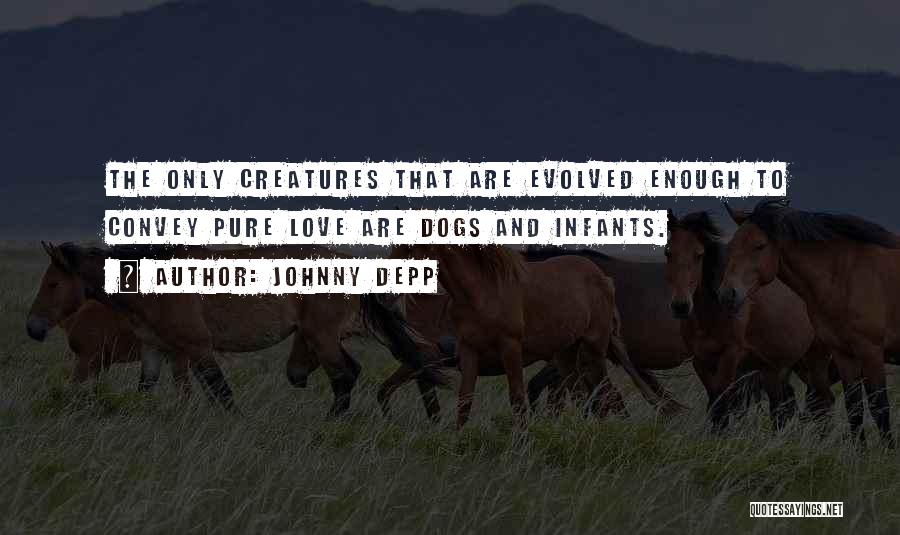 Johnny Depp Quotes: The Only Creatures That Are Evolved Enough To Convey Pure Love Are Dogs And Infants.