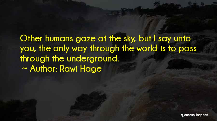 Rawi Hage Quotes: Other Humans Gaze At The Sky, But I Say Unto You, The Only Way Through The World Is To Pass