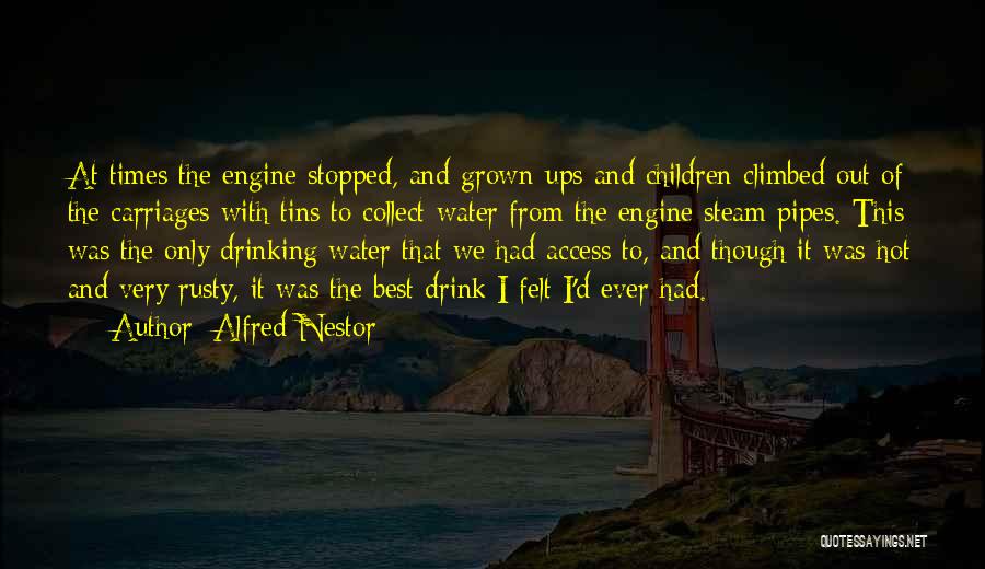 Alfred Nestor Quotes: At Times The Engine Stopped, And Grown-ups And Children Climbed Out Of The Carriages With Tins To Collect Water From