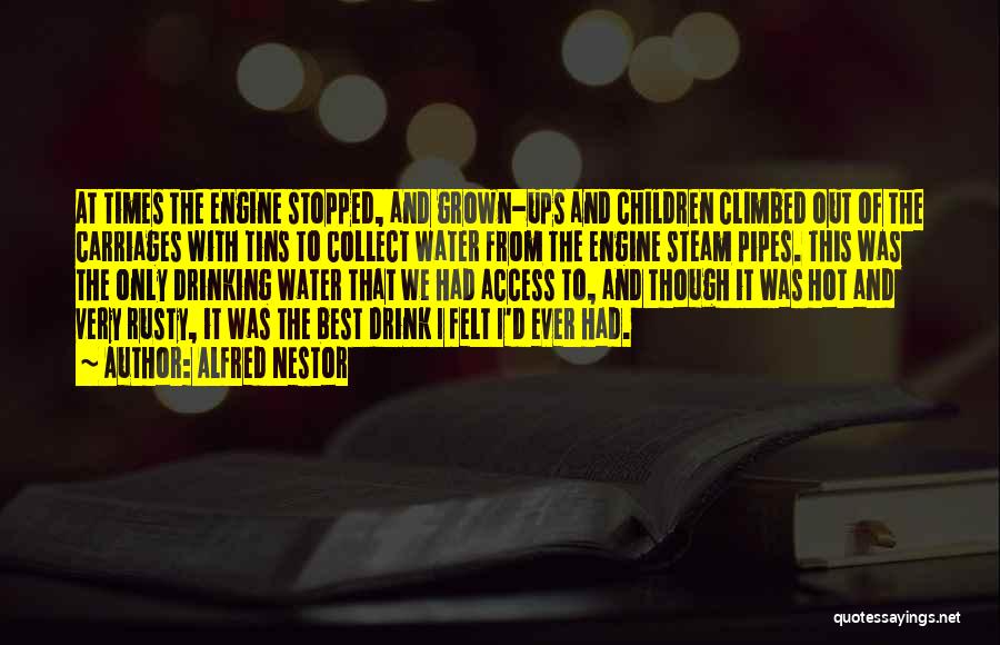 Alfred Nestor Quotes: At Times The Engine Stopped, And Grown-ups And Children Climbed Out Of The Carriages With Tins To Collect Water From