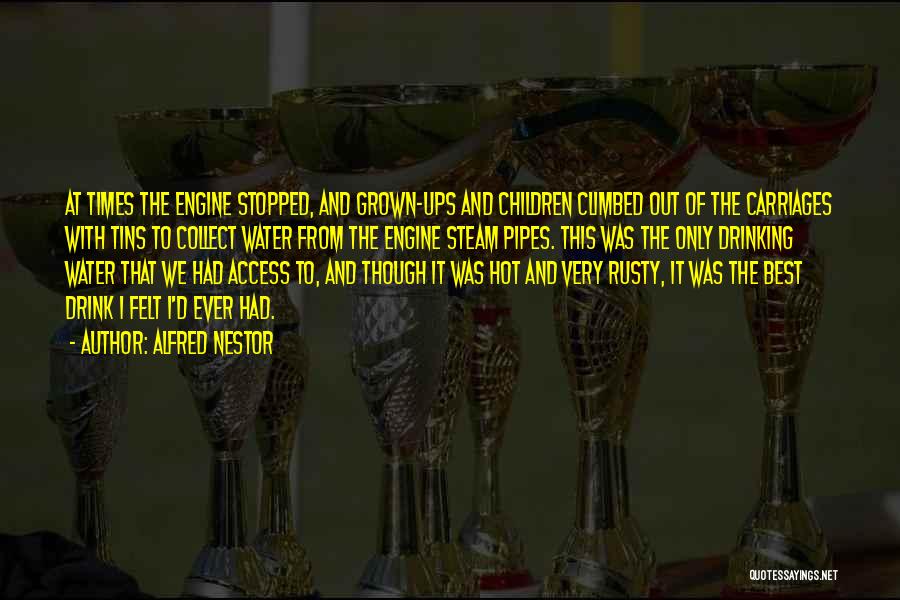 Alfred Nestor Quotes: At Times The Engine Stopped, And Grown-ups And Children Climbed Out Of The Carriages With Tins To Collect Water From