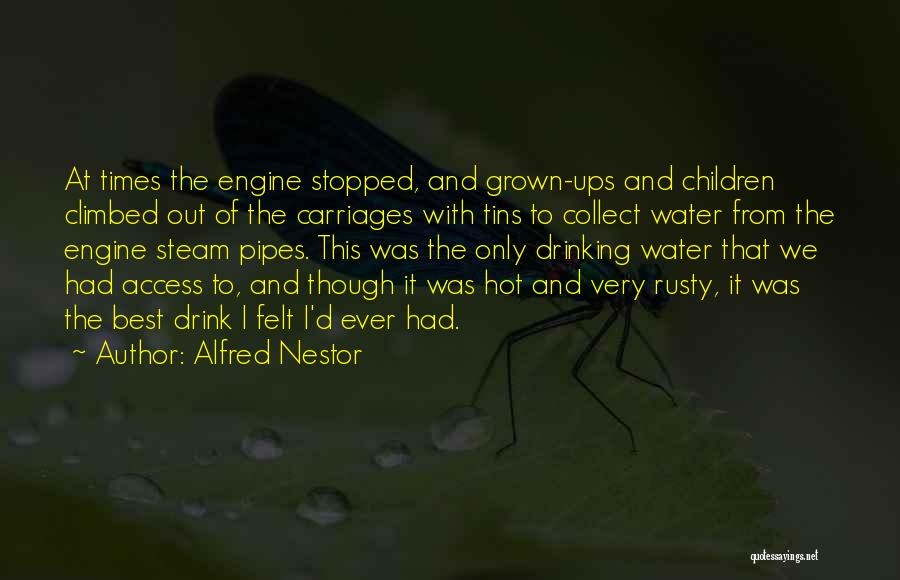 Alfred Nestor Quotes: At Times The Engine Stopped, And Grown-ups And Children Climbed Out Of The Carriages With Tins To Collect Water From