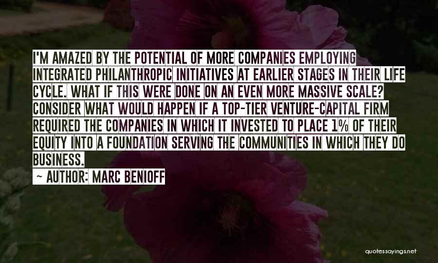 Marc Benioff Quotes: I'm Amazed By The Potential Of More Companies Employing Integrated Philanthropic Initiatives At Earlier Stages In Their Life Cycle. What