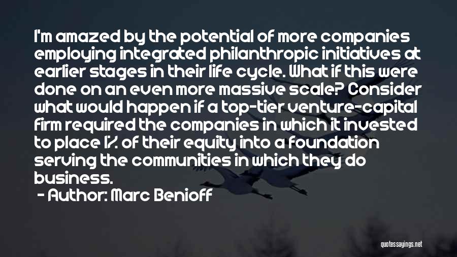 Marc Benioff Quotes: I'm Amazed By The Potential Of More Companies Employing Integrated Philanthropic Initiatives At Earlier Stages In Their Life Cycle. What