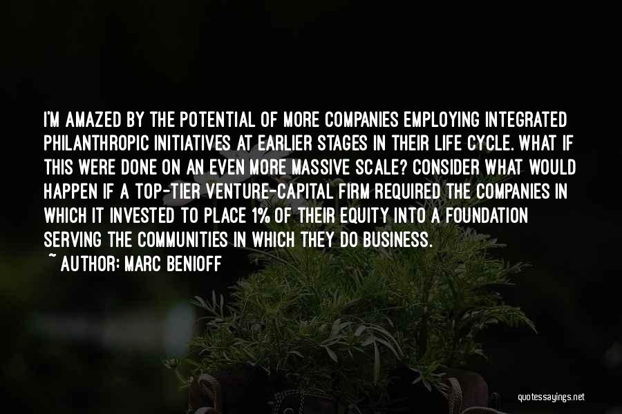 Marc Benioff Quotes: I'm Amazed By The Potential Of More Companies Employing Integrated Philanthropic Initiatives At Earlier Stages In Their Life Cycle. What