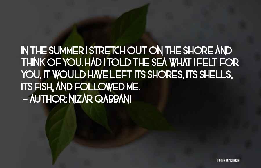 Nizar Qabbani Quotes: In The Summer I Stretch Out On The Shore And Think Of You. Had I Told The Sea What I