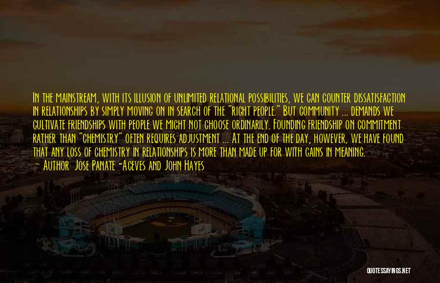 Jose Panate-Aceves And John Hayes Quotes: In The Mainstream, With Its Illusion Of Unlimited Relational Possibilities, We Can Counter Dissatisfaction In Relationships By Simply Moving On