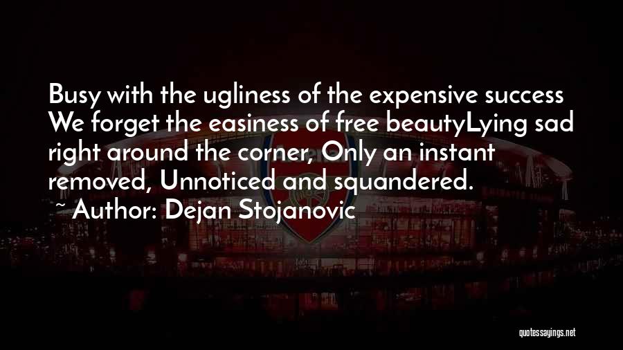 Dejan Stojanovic Quotes: Busy With The Ugliness Of The Expensive Success We Forget The Easiness Of Free Beautylying Sad Right Around The Corner,