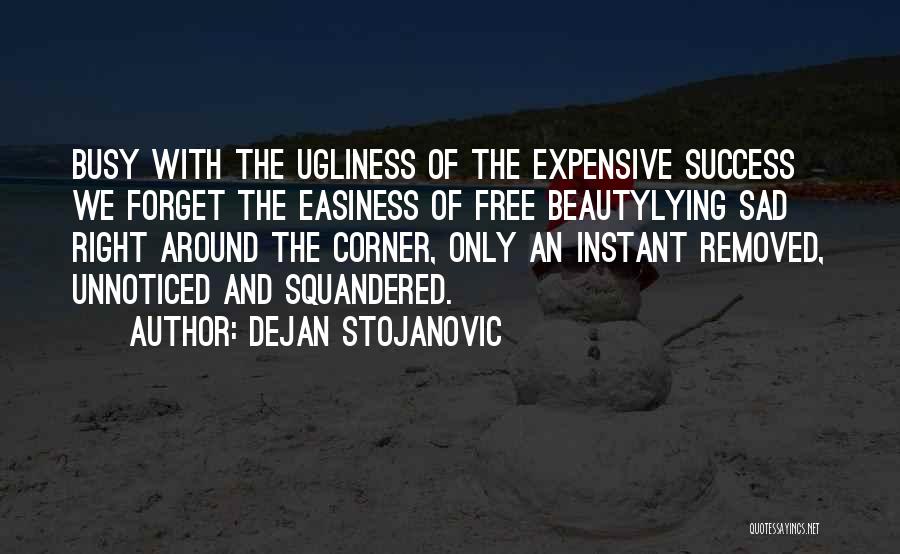 Dejan Stojanovic Quotes: Busy With The Ugliness Of The Expensive Success We Forget The Easiness Of Free Beautylying Sad Right Around The Corner,