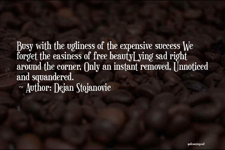 Dejan Stojanovic Quotes: Busy With The Ugliness Of The Expensive Success We Forget The Easiness Of Free Beautylying Sad Right Around The Corner,