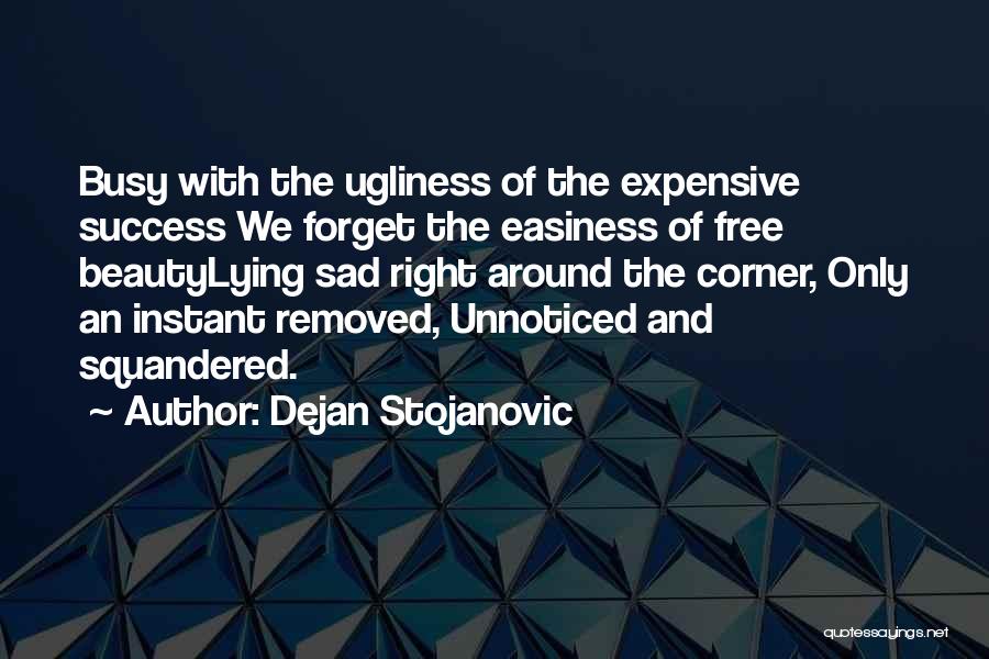 Dejan Stojanovic Quotes: Busy With The Ugliness Of The Expensive Success We Forget The Easiness Of Free Beautylying Sad Right Around The Corner,