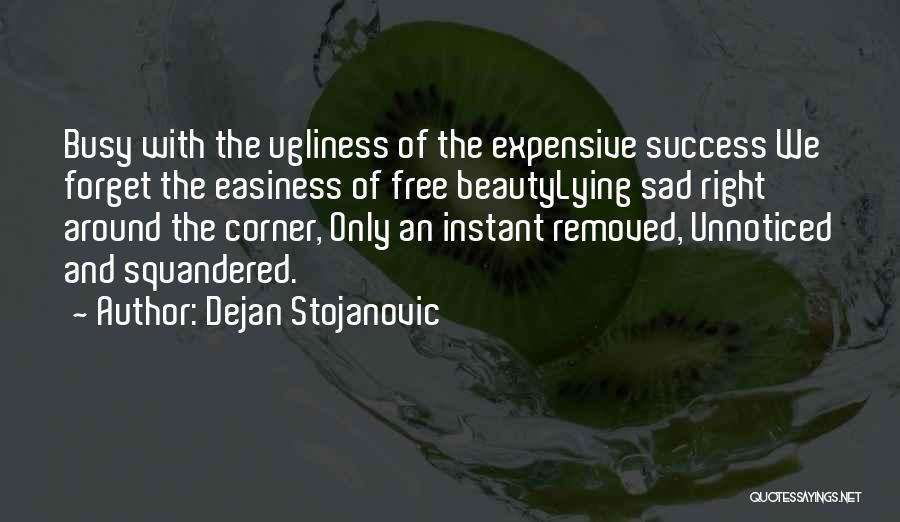 Dejan Stojanovic Quotes: Busy With The Ugliness Of The Expensive Success We Forget The Easiness Of Free Beautylying Sad Right Around The Corner,