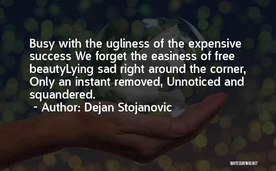 Dejan Stojanovic Quotes: Busy With The Ugliness Of The Expensive Success We Forget The Easiness Of Free Beautylying Sad Right Around The Corner,