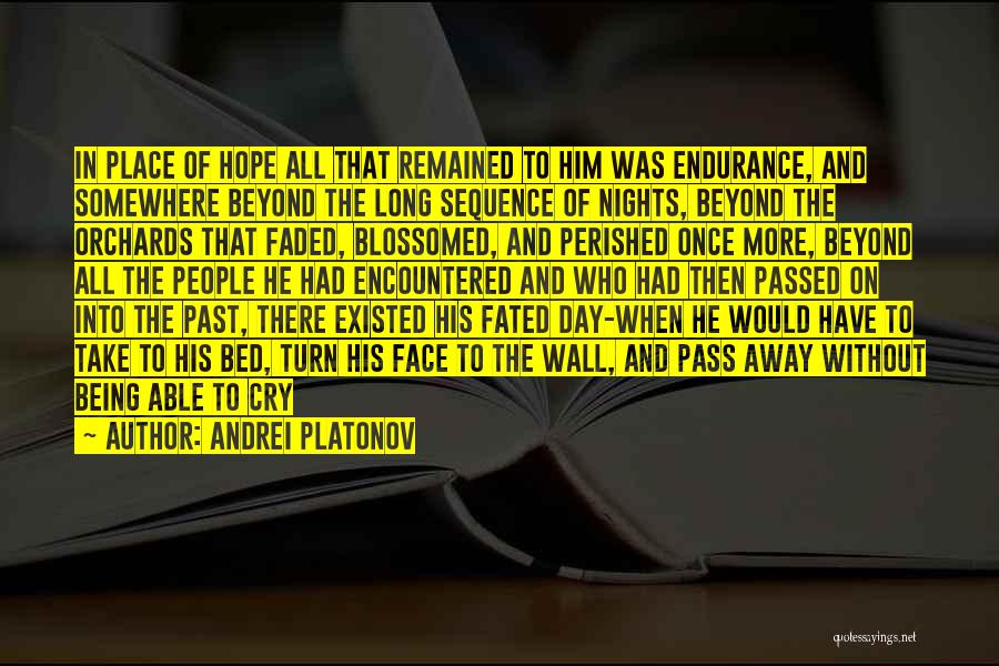 Andrei Platonov Quotes: In Place Of Hope All That Remained To Him Was Endurance, And Somewhere Beyond The Long Sequence Of Nights, Beyond