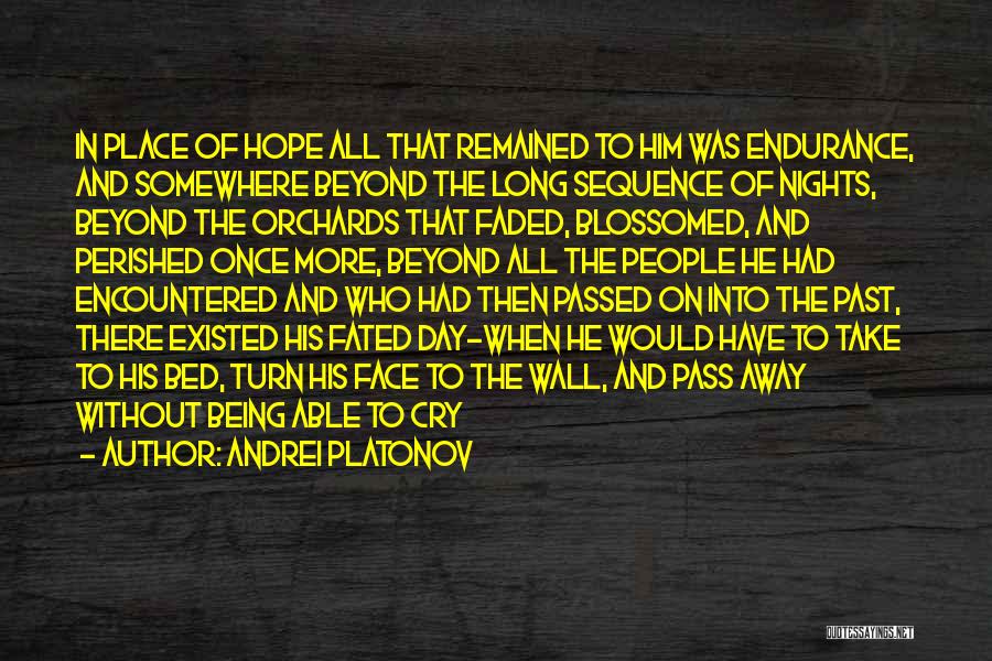 Andrei Platonov Quotes: In Place Of Hope All That Remained To Him Was Endurance, And Somewhere Beyond The Long Sequence Of Nights, Beyond