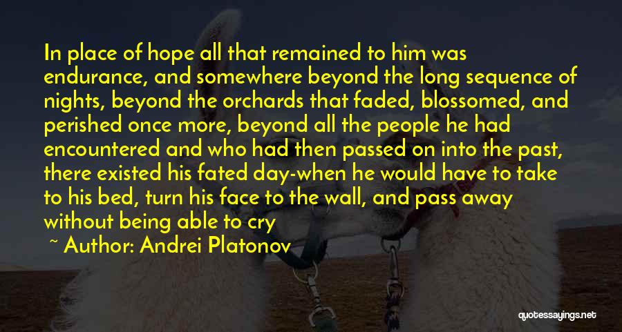 Andrei Platonov Quotes: In Place Of Hope All That Remained To Him Was Endurance, And Somewhere Beyond The Long Sequence Of Nights, Beyond