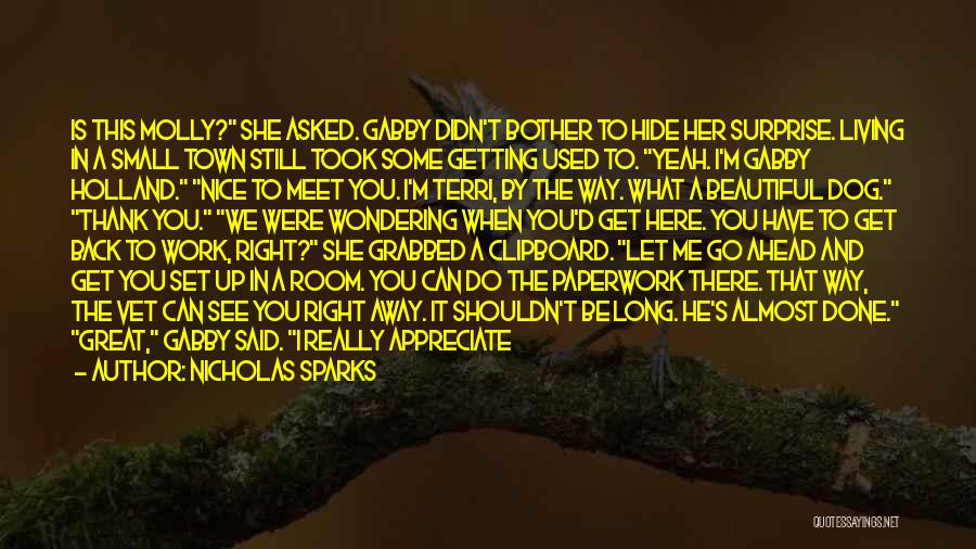 Nicholas Sparks Quotes: Is This Molly? She Asked. Gabby Didn't Bother To Hide Her Surprise. Living In A Small Town Still Took Some