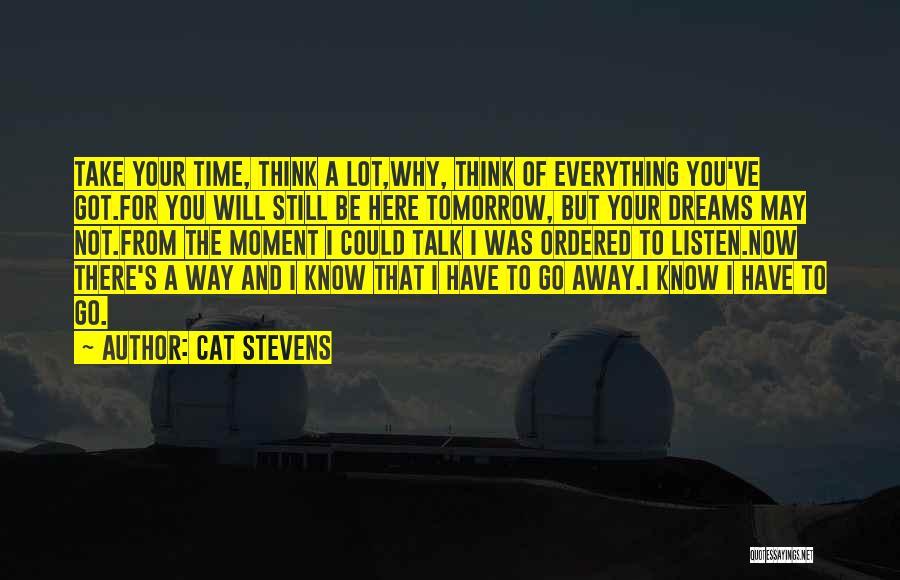 Cat Stevens Quotes: Take Your Time, Think A Lot,why, Think Of Everything You've Got.for You Will Still Be Here Tomorrow, But Your Dreams