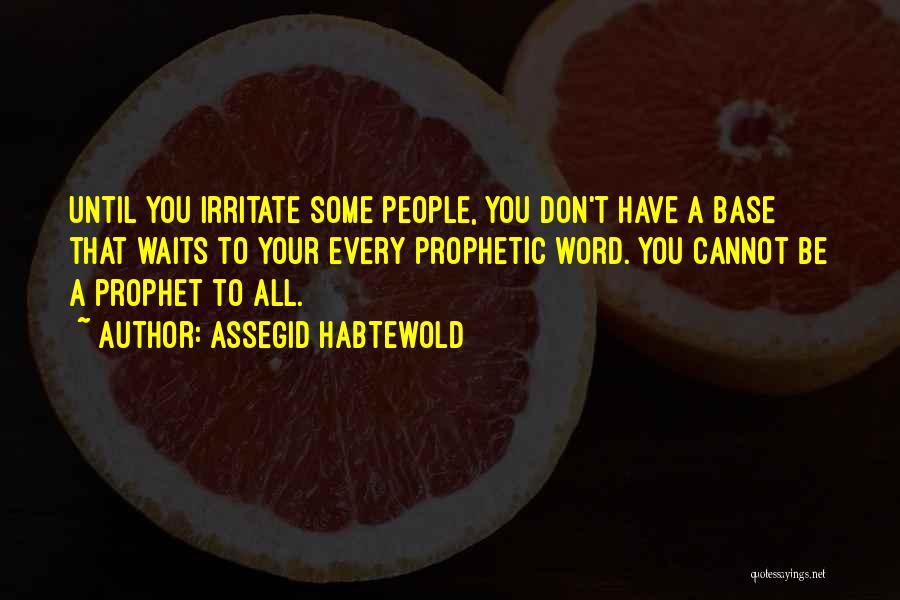 Assegid Habtewold Quotes: Until You Irritate Some People, You Don't Have A Base That Waits To Your Every Prophetic Word. You Cannot Be