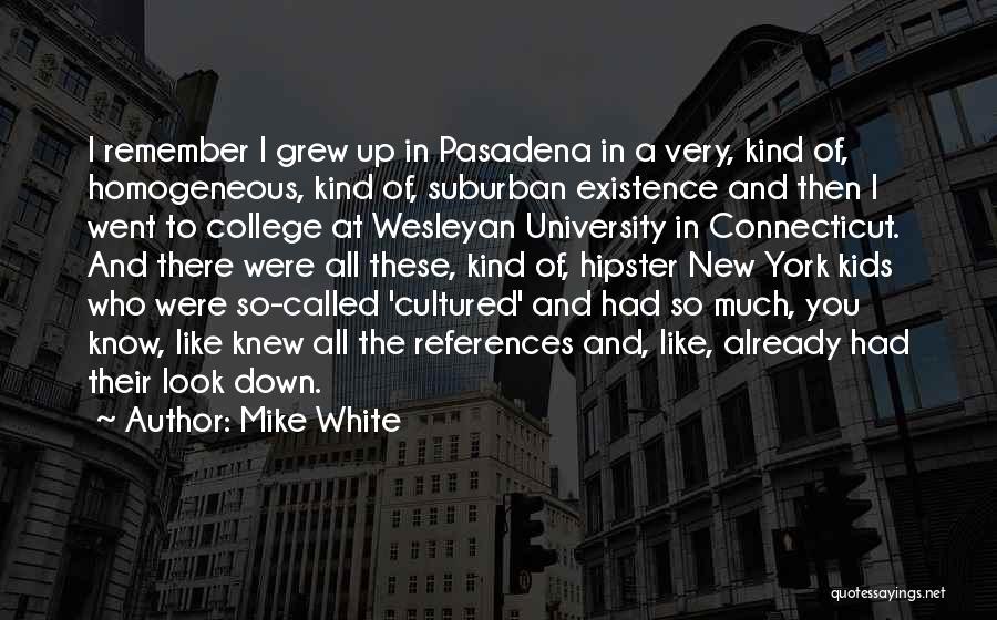 Mike White Quotes: I Remember I Grew Up In Pasadena In A Very, Kind Of, Homogeneous, Kind Of, Suburban Existence And Then I