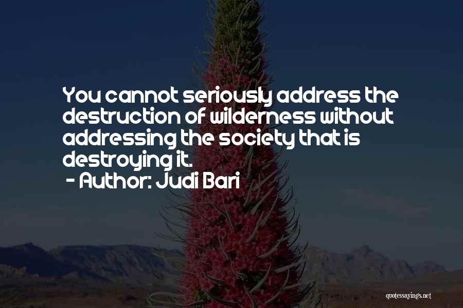 Judi Bari Quotes: You Cannot Seriously Address The Destruction Of Wilderness Without Addressing The Society That Is Destroying It.