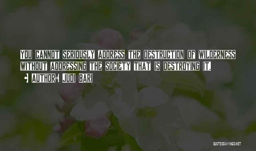 Judi Bari Quotes: You Cannot Seriously Address The Destruction Of Wilderness Without Addressing The Society That Is Destroying It.