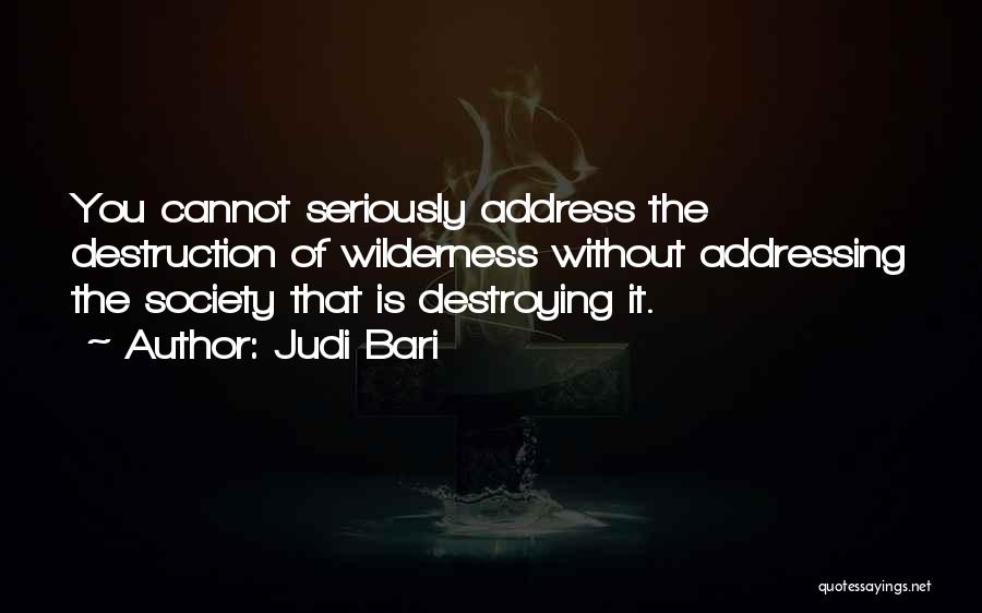 Judi Bari Quotes: You Cannot Seriously Address The Destruction Of Wilderness Without Addressing The Society That Is Destroying It.