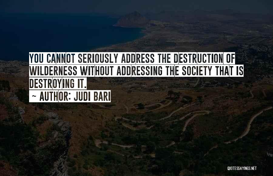 Judi Bari Quotes: You Cannot Seriously Address The Destruction Of Wilderness Without Addressing The Society That Is Destroying It.
