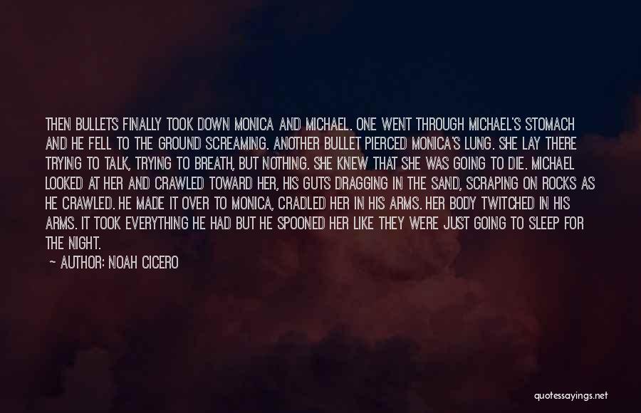 Noah Cicero Quotes: Then Bullets Finally Took Down Monica And Michael. One Went Through Michael's Stomach And He Fell To The Ground Screaming.