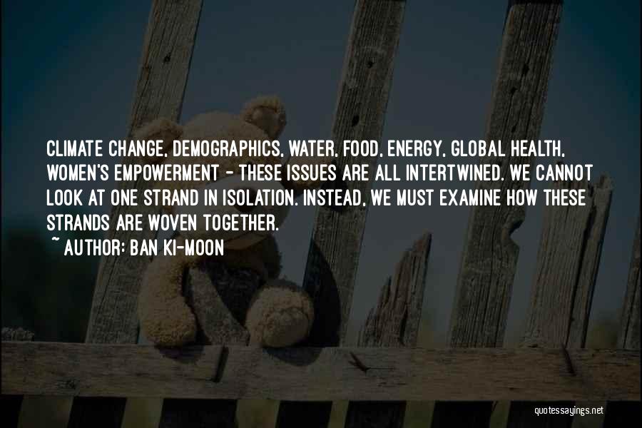 Ban Ki-moon Quotes: Climate Change, Demographics, Water, Food, Energy, Global Health, Women's Empowerment - These Issues Are All Intertwined. We Cannot Look At