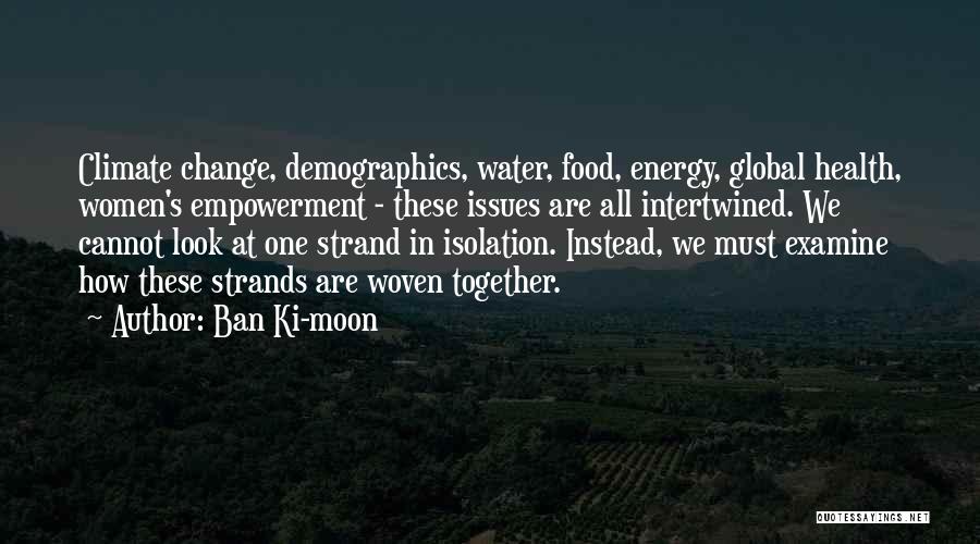 Ban Ki-moon Quotes: Climate Change, Demographics, Water, Food, Energy, Global Health, Women's Empowerment - These Issues Are All Intertwined. We Cannot Look At